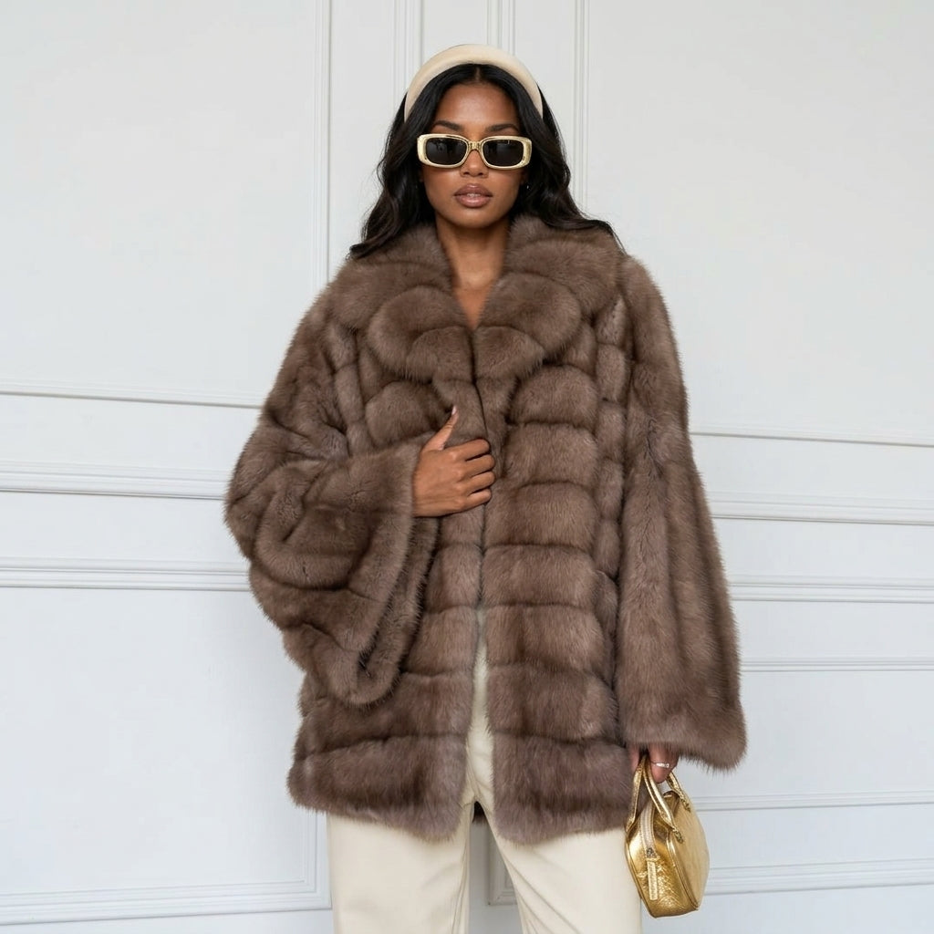 Fashion Solid Fake Fur Coat Women Lapel Waist Cinching Long Sleeve Hidden Button Coats Lady 2025 New Winter High Street Outwear