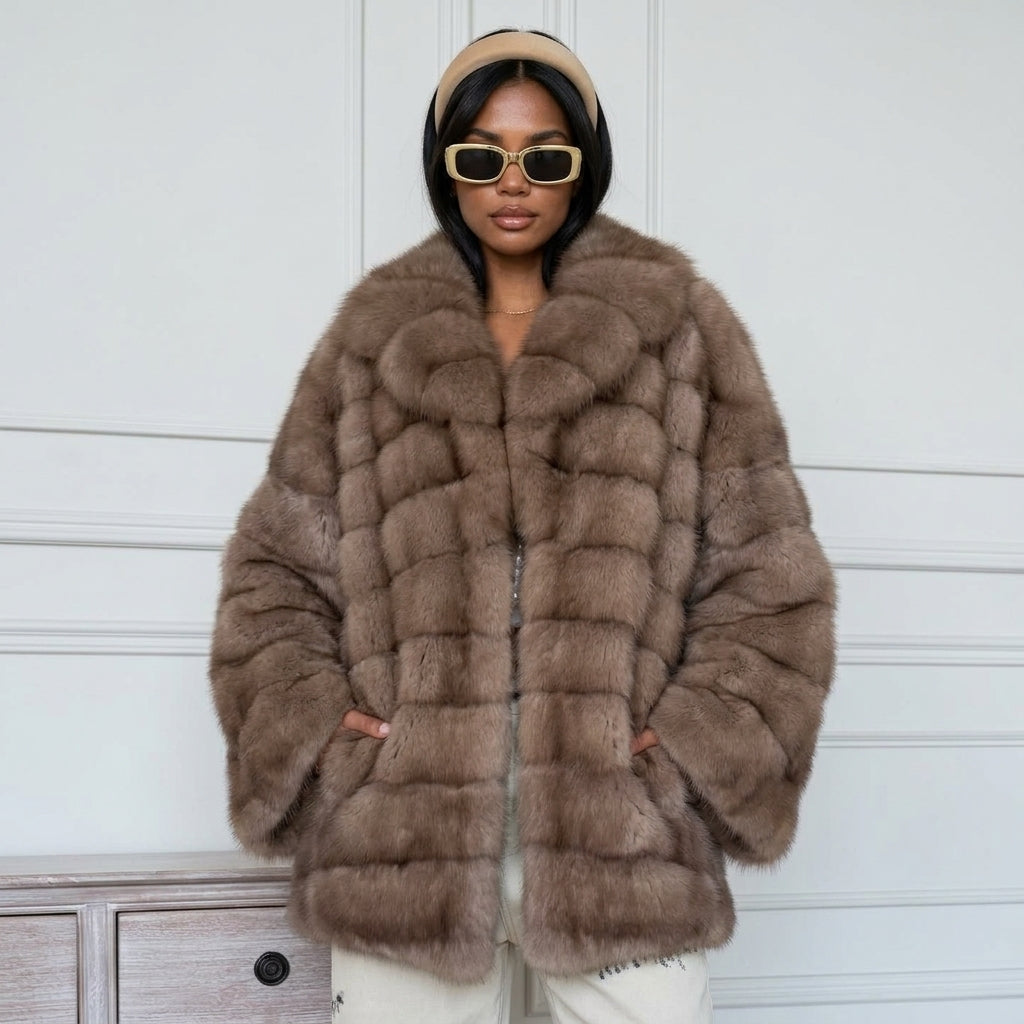 Fashion Solid Fake Fur Coat Women Lapel Waist Cinching Long Sleeve Hidden Button Coats Lady 2025 New Winter High Street Outwear