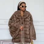 Fashion Solid Fake Fur Coat Women Lapel Waist Cinching Long Sleeve Hidden Button Coats Lady 2025 New Winter High Street Outwear