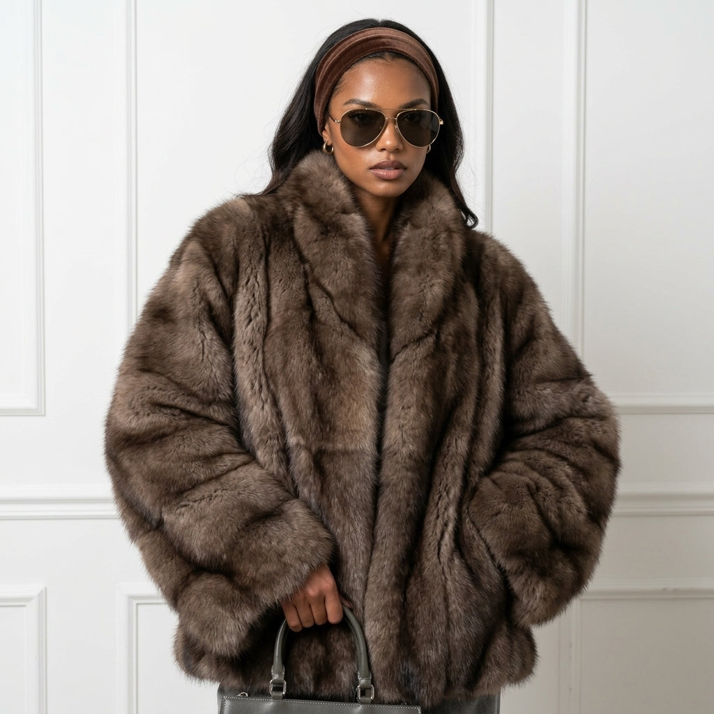 Fashion Solid Fake Fur Coat Women Lapel Waist Cinching Long Sleeve Hidden Button Coats Lady 2025 New Winter High Street Outwear