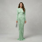 Weird Puss Autumn New Style Maxi Dress Women Turtleneck Full Sleeve Backless Skinny Stretch  Prom Party Ruched Elegant Vestidos