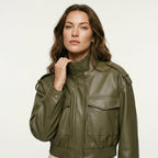 MUJER Faux Leather Cropped Jacket Women Bomber Demi-season Jackets for Women Long Sleeve Women's Coats Zip Overcoat Jacket Women
