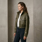 MUJER Faux Leather Cropped Jacket Women Bomber Demi-season Jackets for Women Long Sleeve Women's Coats Zip Overcoat Jacket Women