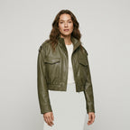 MUJER Faux Leather Cropped Jacket Women Bomber Demi-season Jackets for Women Long Sleeve Women's Coats Zip Overcoat Jacket Women