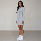 Trendy Ribbed Knitted Hooded Slim Fit Dress with Drawstring - Comfortable Casual Style for Women