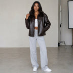 Women's Jacket 2025 Autumn/Winter New Arrivals Dark Brown Long-Sleeve Faux Leather Reversible Jacket Stylish and Unique