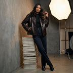 Women's Jacket 2025 Autumn/Winter New Arrivals Dark Brown Long-Sleeve Faux Leather Reversible Jacket Stylish and Unique