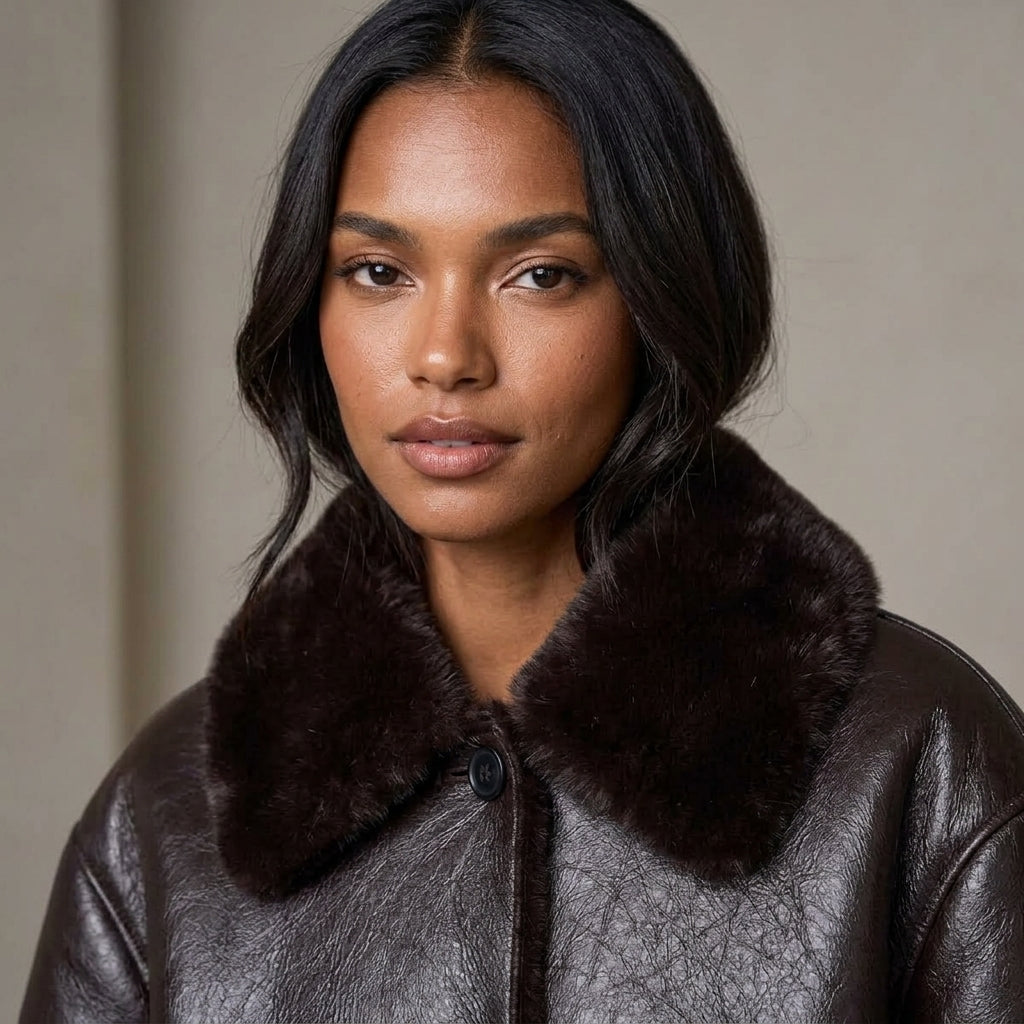 Women's Jacket 2025 Autumn/Winter New Arrivals Dark Brown Long-Sleeve Faux Leather Reversible Jacket Stylish and Unique
