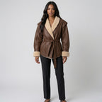 Leather Jackets Women's With Belt Fur Coat Streetwear Fashion Solid Outwear Woman Elegant Jackets Chaqueta De Cuero Para Mujer