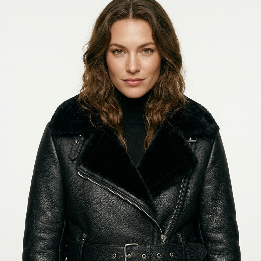 Ailegogo Winter Coats Women Thickness Faux Leather Fur Sheepskin Female Fur Leather Jacket Aviator Outwear Casaco Feminino