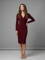 Autumn Winter Elegant Wrap Deep V Neck Folds Bodycon Dress Women Sexy Solid Color Long Sleeves Skinny Dress Club Party Vestidos