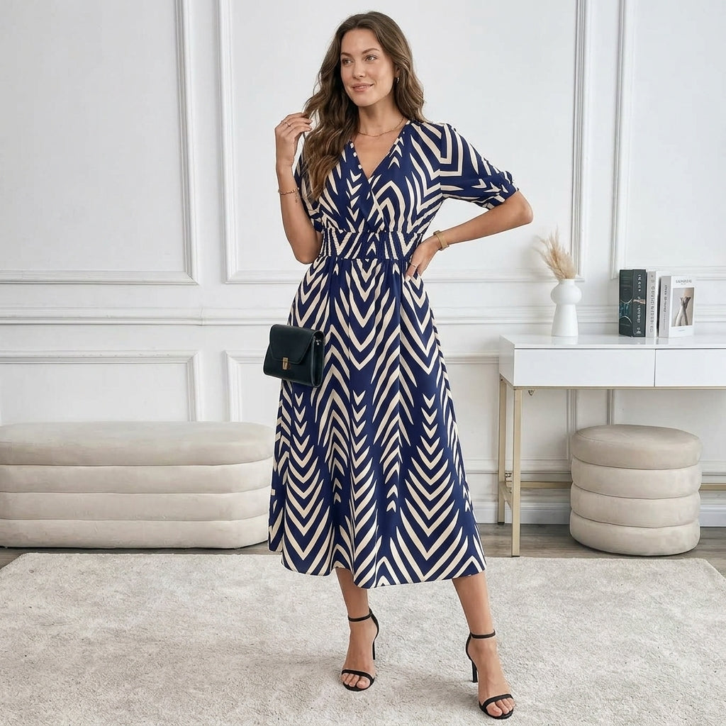 Elegant Directed Large Swing Geometric Pattern Dress Women's Fashion Casual Skirt