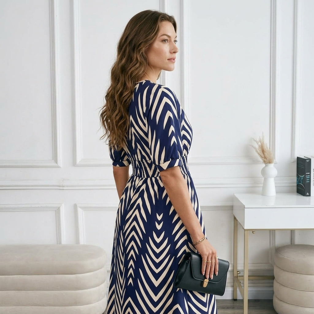 Elegant Directed Large Swing Geometric Pattern Dress Women's Fashion Casual Skirt