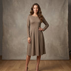 Women's Casual Long Sleeve Midi Dress with Pockets – Versatile for Every Occasion