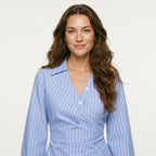 Women Casual Dresses Long Sleeve Striped Wrap Waist Shirt Dress Elegant Spring Summer Office Brunch Lightweight Mini Dress