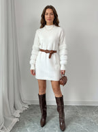Women's Casual Solid-Color Stand-Collar Loose-Fit Knit Patchwork Dress, Belt Not Included, Fall/Winter Women's Apparel