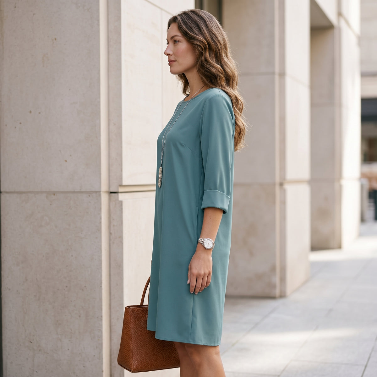 ZANZEA Elegant Women Party Dress 2026 Summer Fashion 3/4 Sleeve Casual Shirt Vestidos Pockets Loose Solid Knee-length Sundress