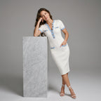 Women Elegant Color Block Knit Midi Dress V Neck Button Bodycon Pencil Dress Casual Office Slim Short Sleeve Party Dresses