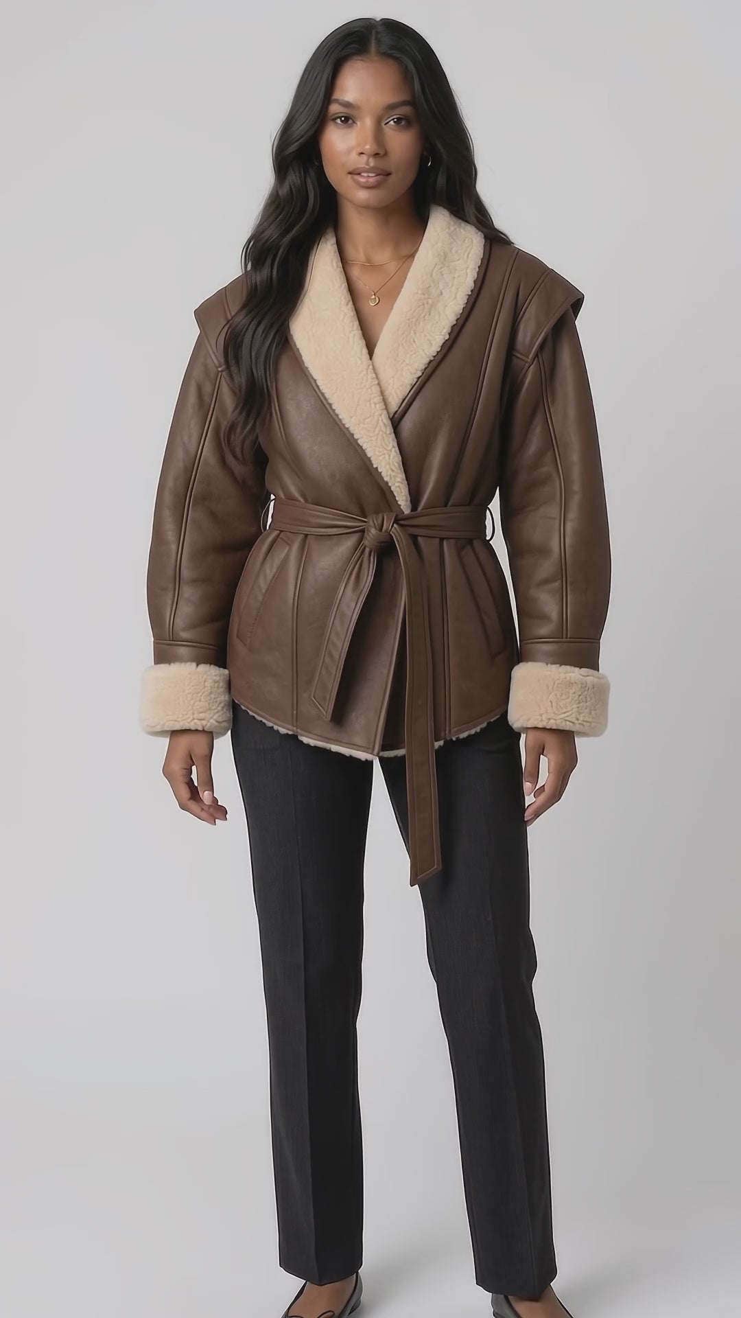 Leather Jackets Women's With Belt Fur Coat Streetwear Fashion Solid Outwear Woman Elegant Jackets Chaqueta De Cuero Para Mujer