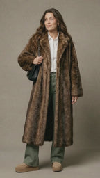 Women's Dark Brown Faux Fur Long Overcoat Single Breasted Fleece Long Trench Coat Winter Fluffy Plush Warm New Thicken Outerwear